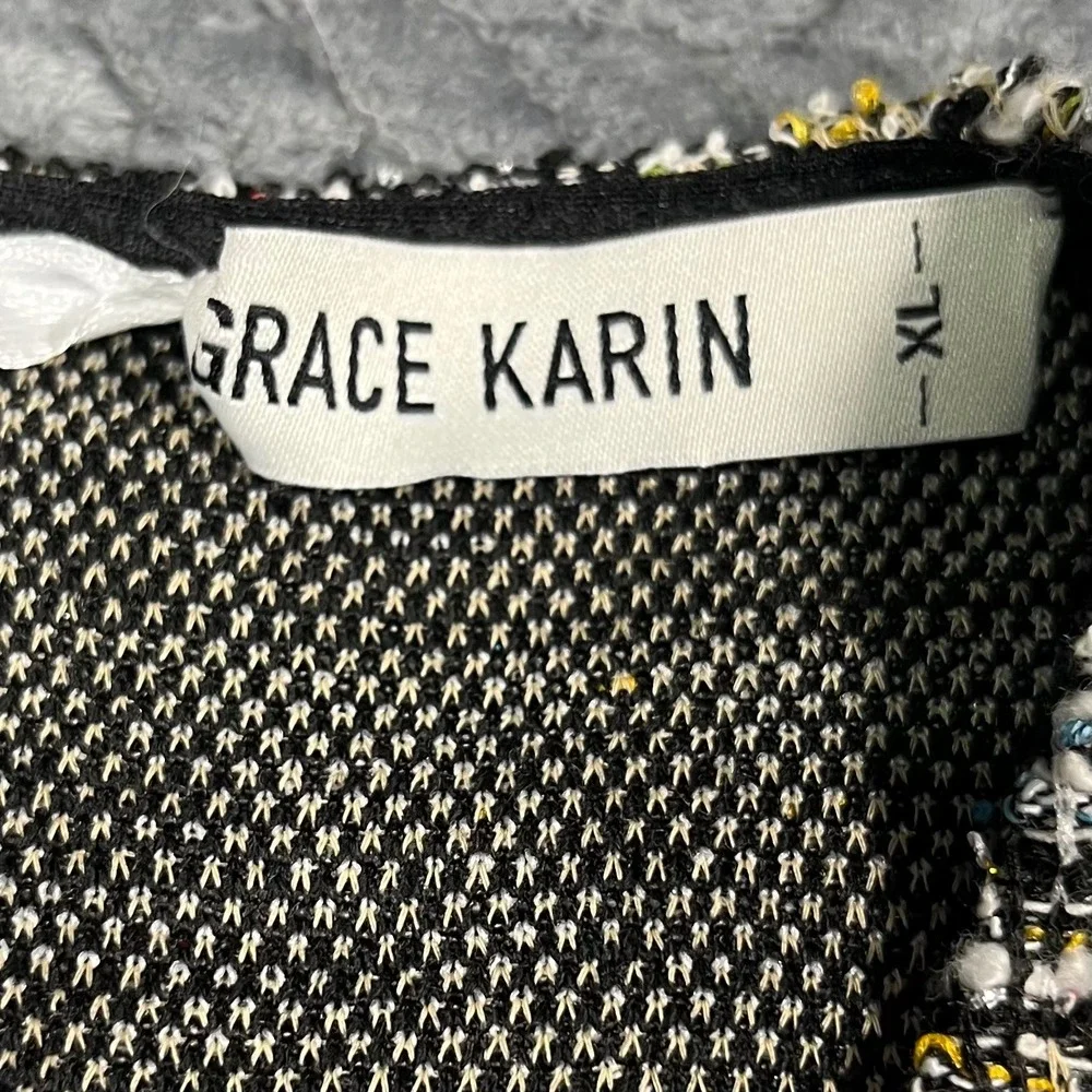 Grace‎ Karin Sheath Dress Womens Multicolor Tweed Square Neck Cap Sleeve XL